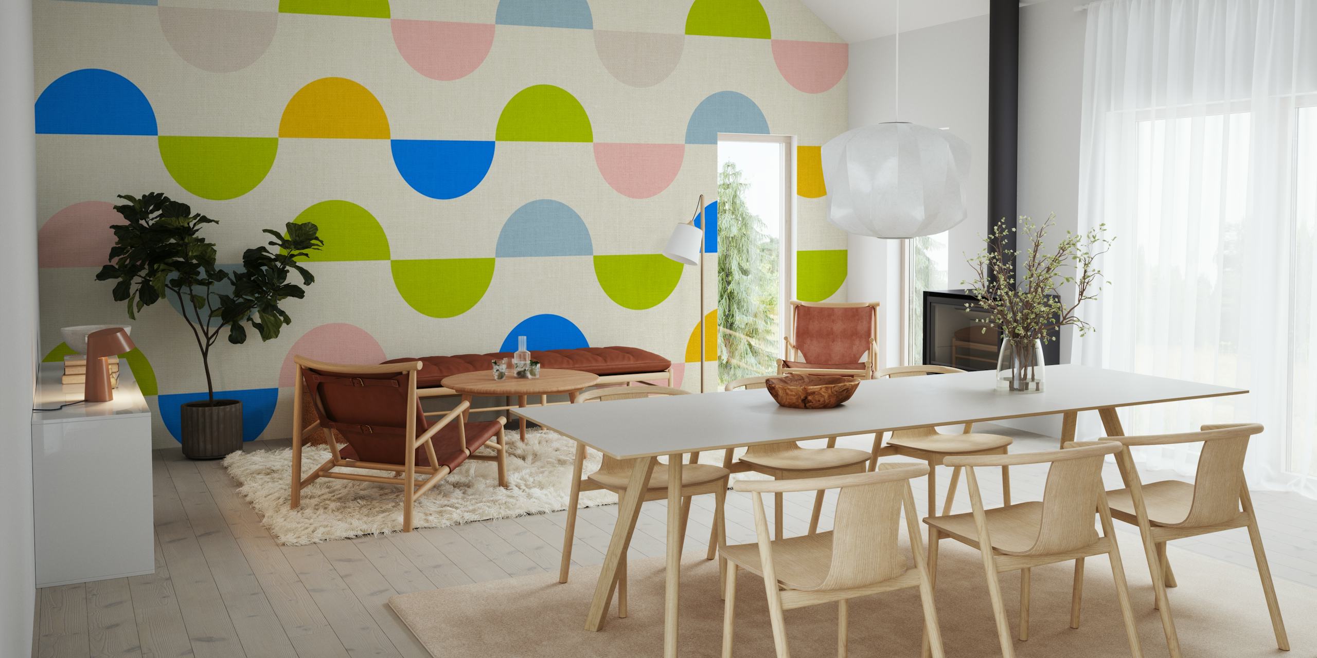 Papier peint coloré semicircles dans une pièce